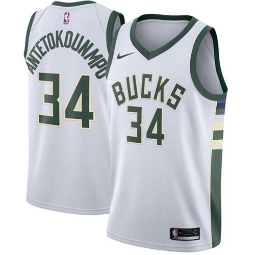 Men Nike Milwaukee Bucks 34 Giannis Antetokounmpo White NBA Swingman Association Edition Jersey